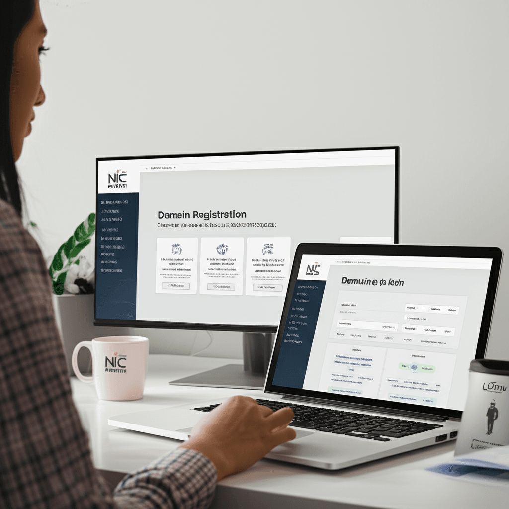Persona registrando un dominio web en la página de NIC Argentina desde una computadora.