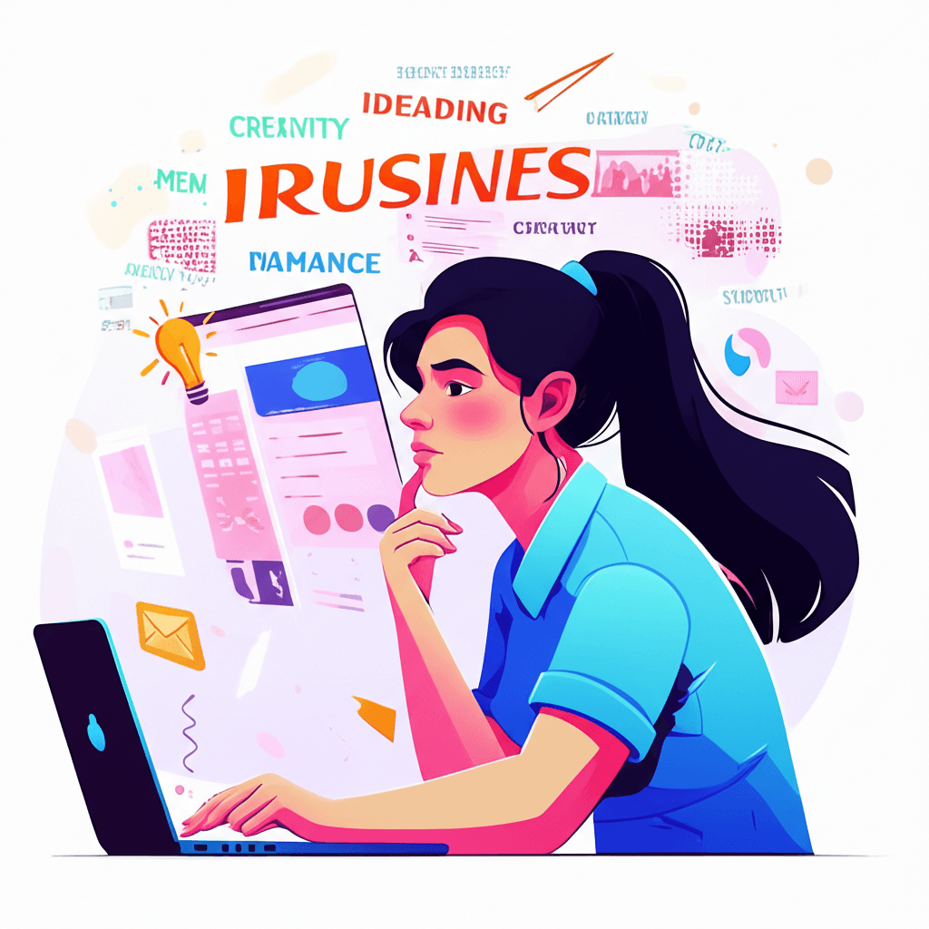 Persona pensando en ideas de nombres para su empresa frente a una pantalla con opciones.