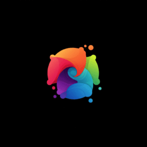 Logo de empresa moderno y abstracto, en tonos vibrantes que reflejan creatividad y profesionalismo.