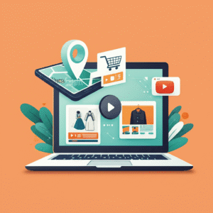 Representación gráfica de las diferentes formas de publicidad gratuita en Google, incluyendo Google Business Profile, Google Shopping y YouTube, con el logo de Lúreo Digital de forma sutil.