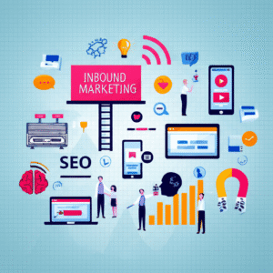 Ilustración abstracta de diversas estrategias de marketing entrelazadas.