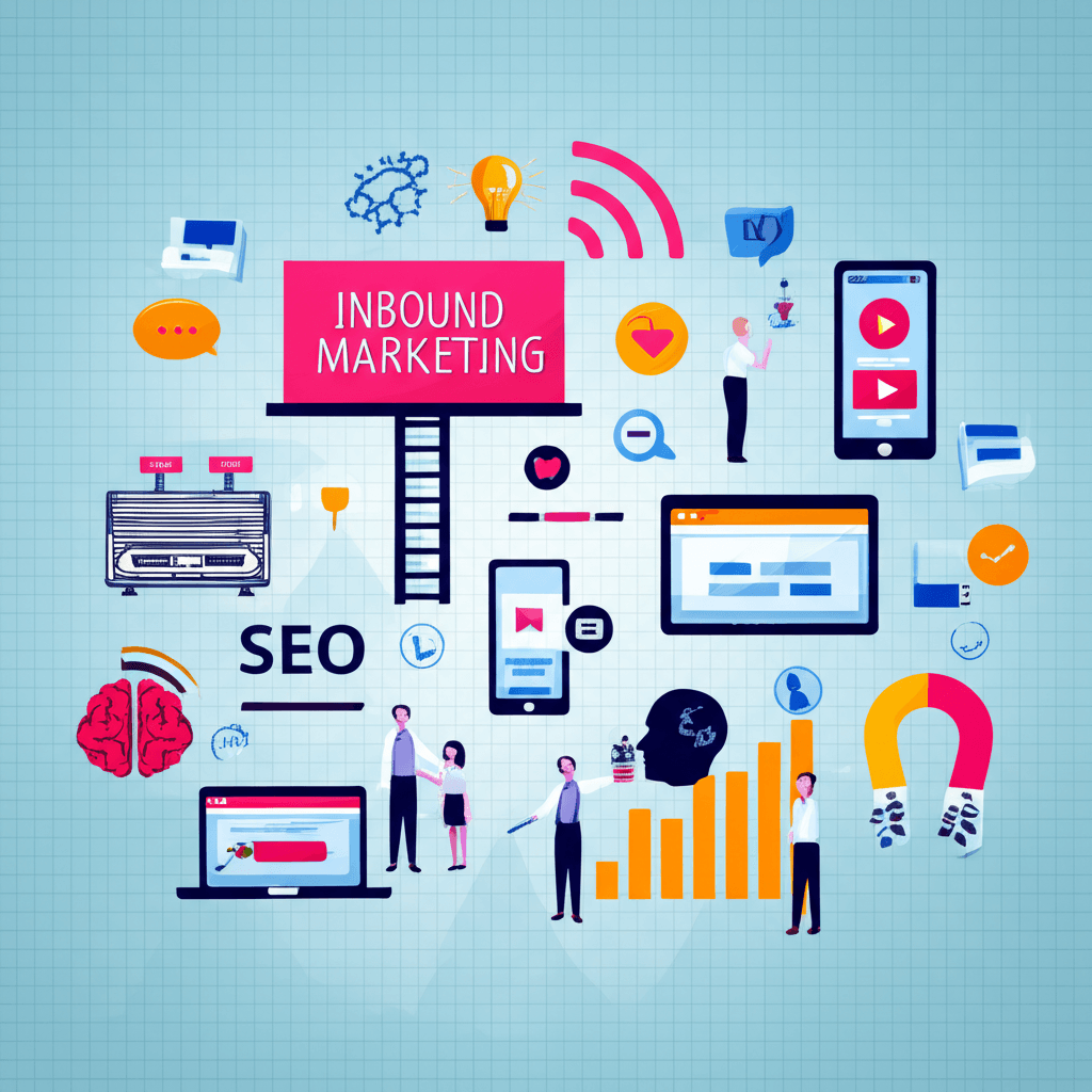 Ilustración abstracta de diversas estrategias de marketing entrelazadas.