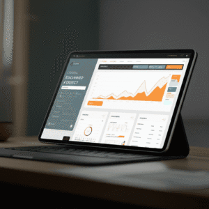 Diseño atractivo de una tienda online en un dispositivo móvil con gráficos de crecimiento de ventas.