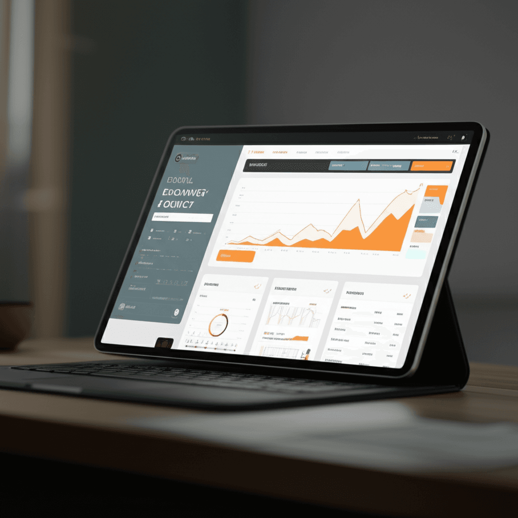 Diseño atractivo de una tienda online en un dispositivo móvil con gráficos de crecimiento de ventas.