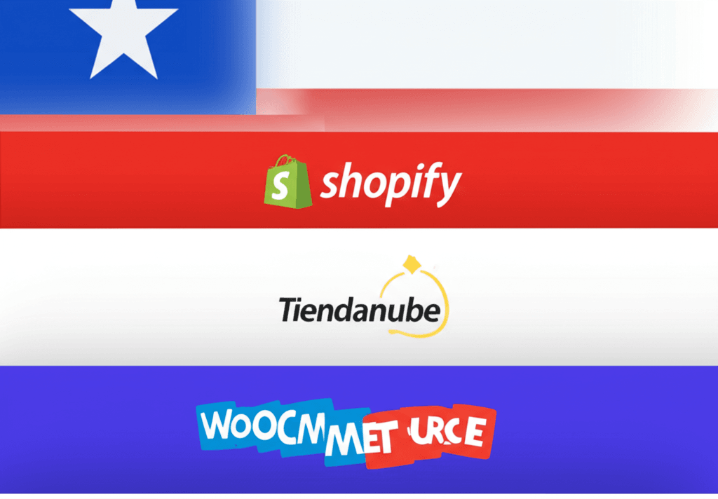 Comparación visual de plataformas e-commerce: Shopify, Tiendanube y WooCommerce, con un enfoque positivo en WooCommerce.