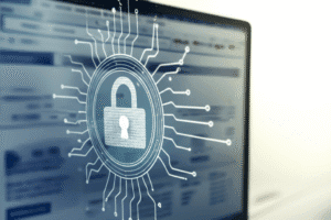 Candado de seguridad en una pantalla de computadora, simbolizando una tienda online segura.