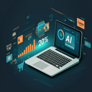 Gráfico de tendencias de e-commerce con elementos digitales y logos de Lúreo Digital y WooCommerce.