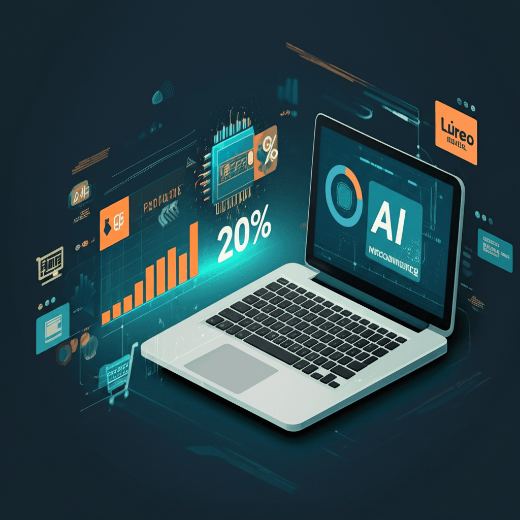 Gráfico de tendencias de e-commerce con elementos digitales y logos de Lúreo Digital y WooCommerce.