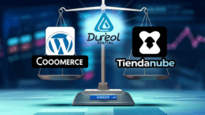 Comparativa entre WooCommerce y Tiendanube con el logo de Lúreo Digital destacando.