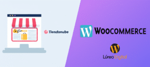 Comparativa entre una tienda online Tiendanube y una tienda online WooCommerce, destacando beneficios de Lúreo Digital