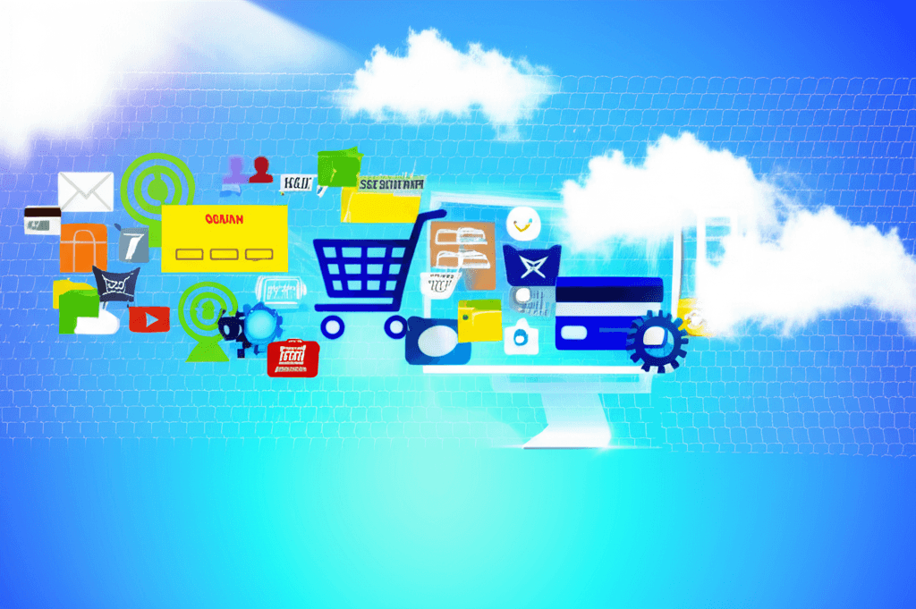 Diversas plataformas de e-commerce representadas como iconos en un escritorio digital.