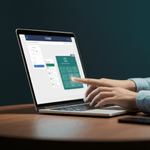 Manos configurando un dominio en una pantalla de computadora con el logo de Lúreo Digital.