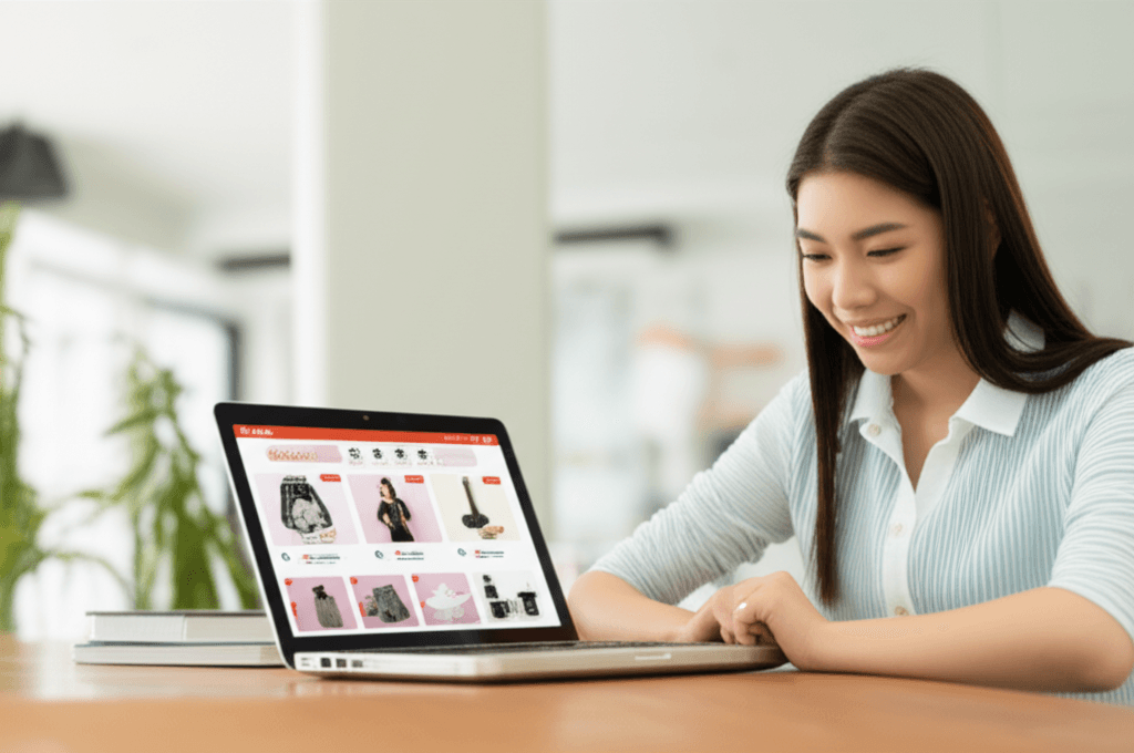 Persona gestionando una tienda online dropshipping en su laptop.