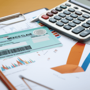 Documento de RFC con homoclave y una calculadora, representando las finanzas de un negocio.