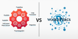 Gráfico comparativo de funcionalidades y beneficios entre PrestaShop y WooCommerce para e-commerce