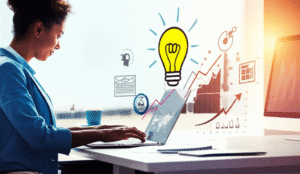 Una persona emprendedora con ideas innovadoras y herramientas digitales.