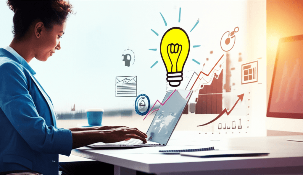 Una persona emprendedora con ideas innovadoras y herramientas digitales.