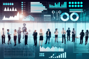 Gráfico de análisis de demanda con flechas ascendentes y descendentes representando fluctuaciones del mercado