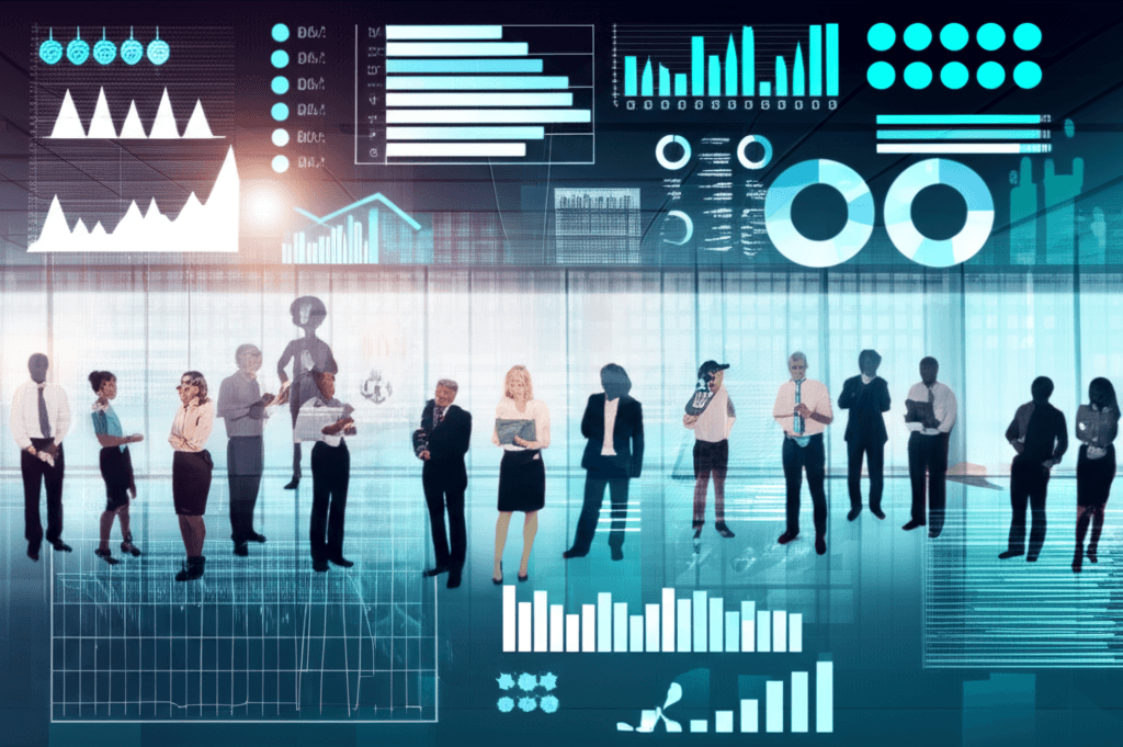 Gráfico de análisis de demanda con flechas ascendentes y descendentes representando fluctuaciones del mercado