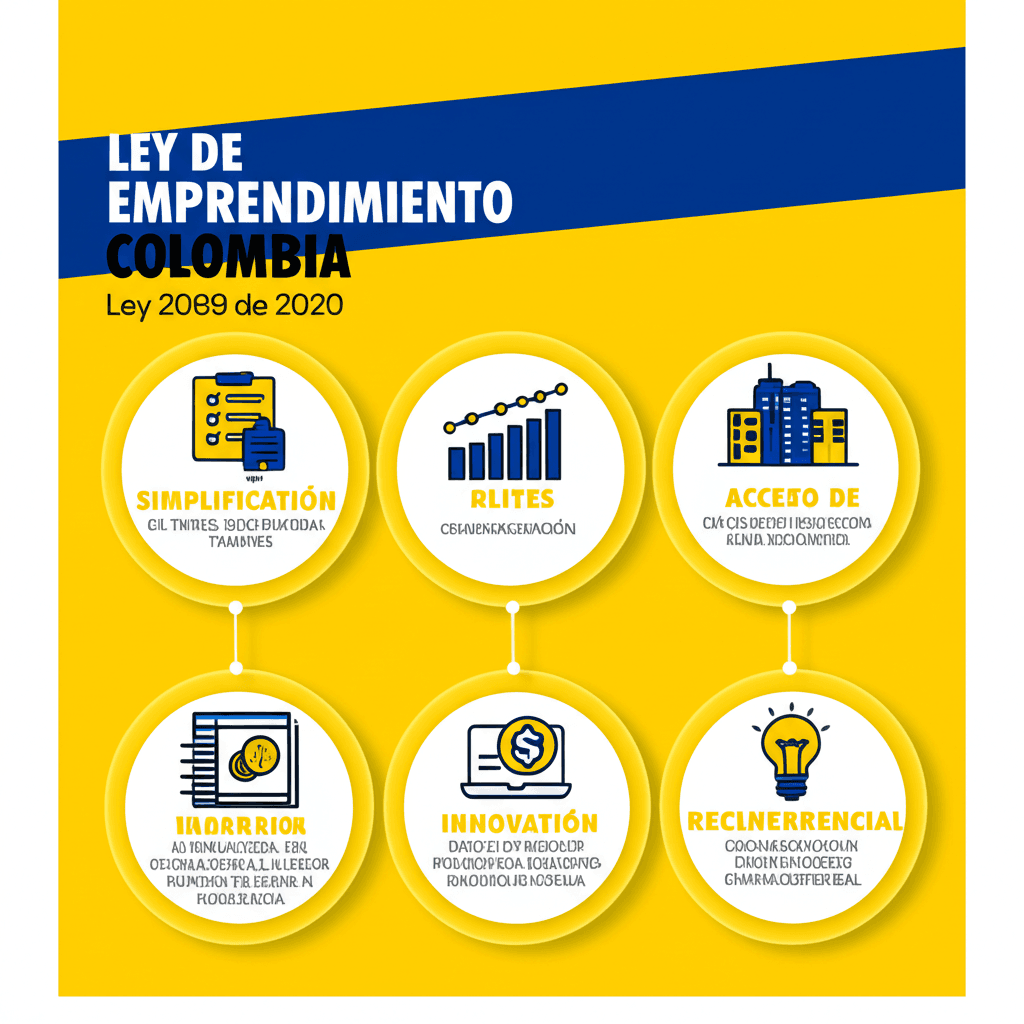 Gráfico que ilustra los beneficios de la Ley de Emprendimiento en Colombia.