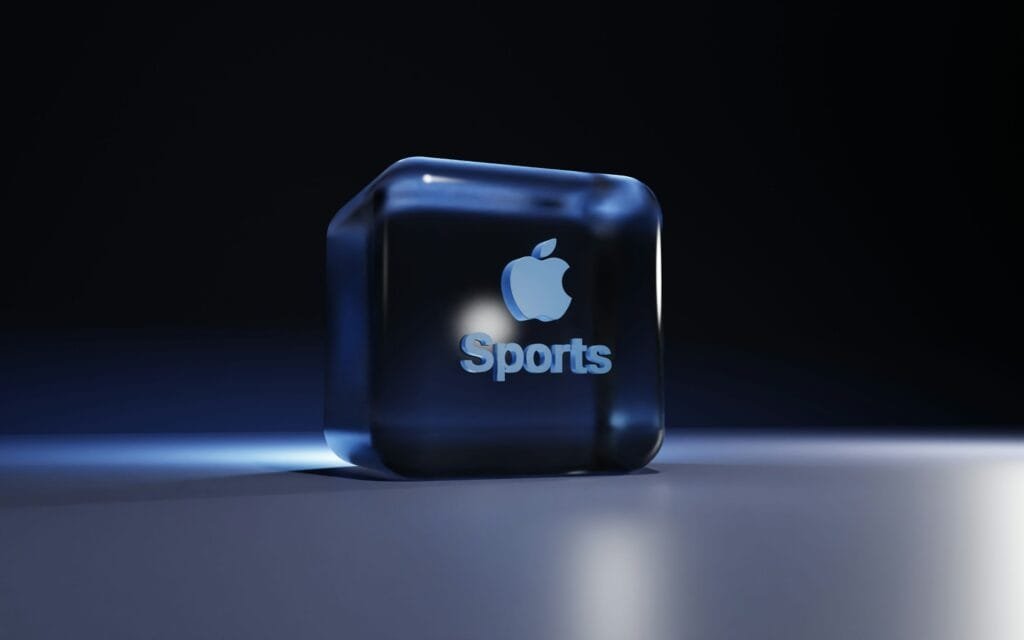 Logotipo deportivo de Apple sobre fondo oscuro